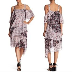 Rebecca Minkoff Fluer Square Neckline Dress Asymmetrical Red White & Black Sz M